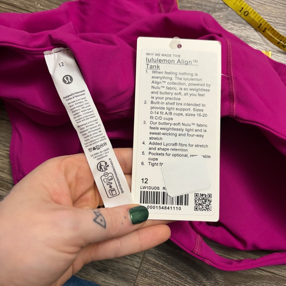 NWT Lululemon Align Tank Top (Ripened Raspberry) Size 12 - Picture 2 of 6